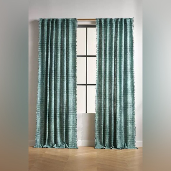 New Anthropologie Green Fringe Verity Tweed Cotton Window Panel Curtain 50x84